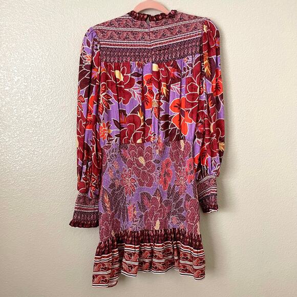 Farm Rio Dress Womens Large Purple Sweet Floral Mini Smocked Puff Sleeve‎ Boho - Picture 11 of 15